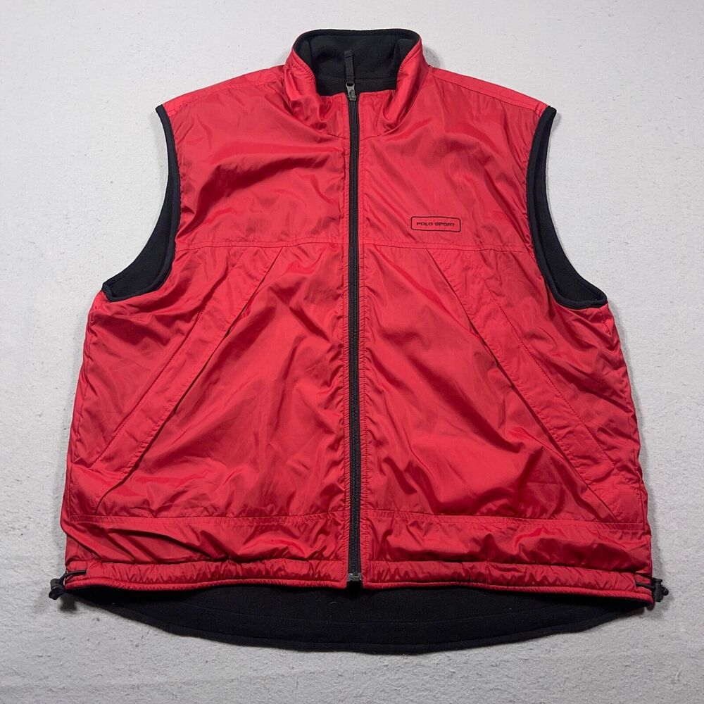 Vintage Polo Sport Reversible Vest Mens XXL Red Black Fleece Zip Up Polartec 90s